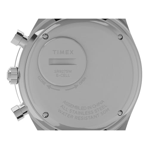 laydown image of Q Timex Chronograph 40mm Leather Strap Watch