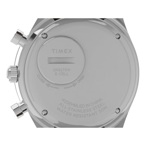 laydown image of Q Timex Chronograph 40mm Leather Strap Watch