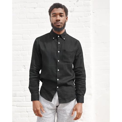 on model image of Playa Linen Shirt