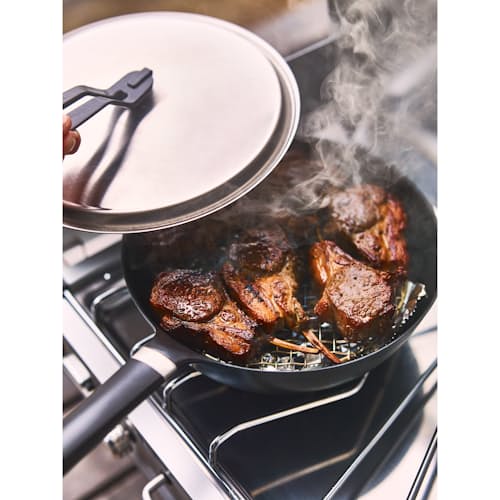 laydown image of Oven-Safe Skillet + Stainless Steel Lid - 9.4"