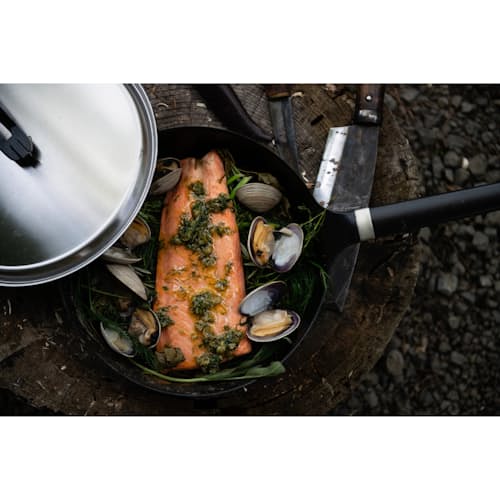 laydown image of Oven-Safe Skillet + Stainless Steel Lid - 9.4"