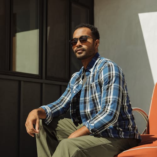 lifestyle image of Featherweight Plaid Button Down Shirt