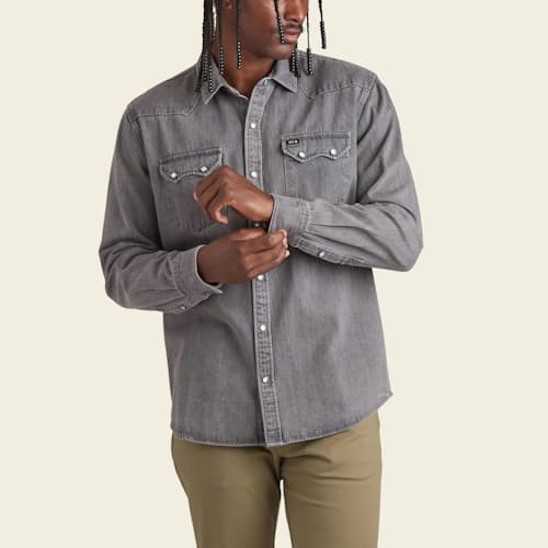 on model image of Dust Up Denim Snapshirt
