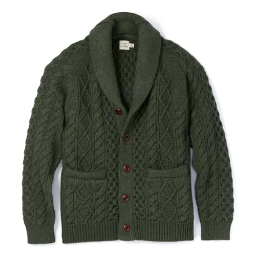 laydown image of Aran Cable Knit Cardigan Sweater