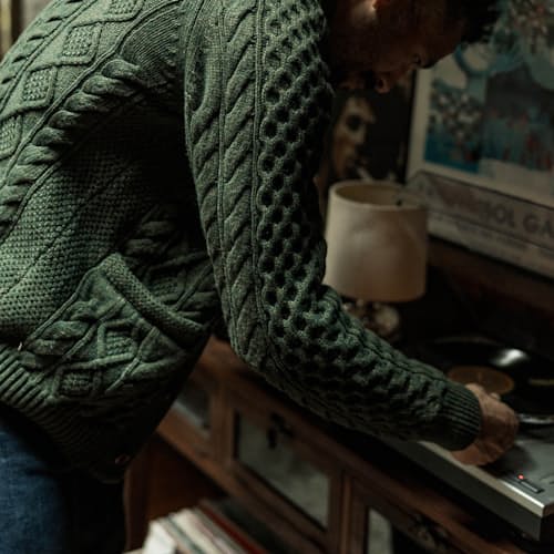 lifestyle image of Aran Cable Knit Cardigan Sweater