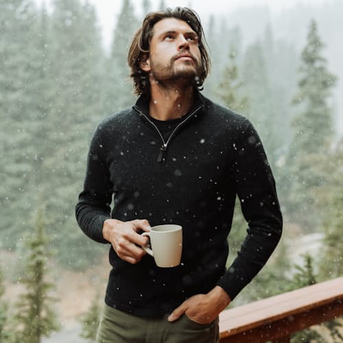 lifestyle image of Classic Cashmere Quarter Zip Sweater