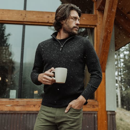 lifestyle image of Classic Cashmere Quarter Zip Sweater