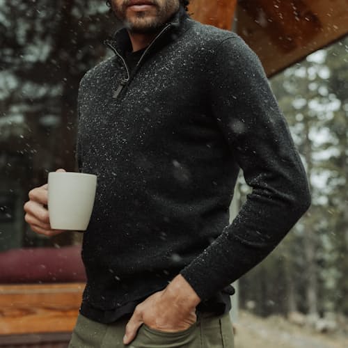lifestyle image of Classic Cashmere Quarter Zip Sweater