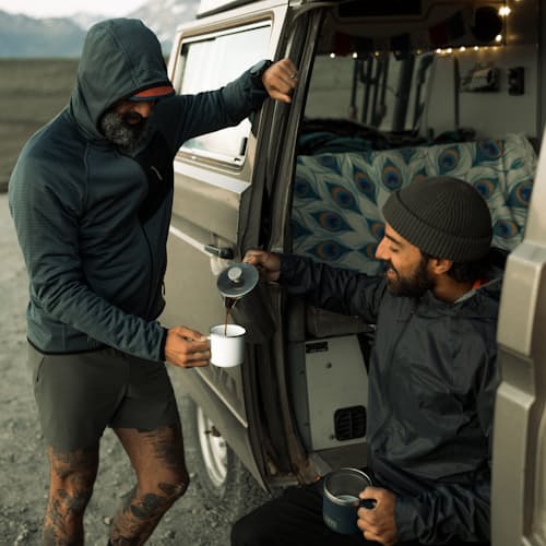 lifestyle image of Trail Grid Fleece Full Zip Hoodie