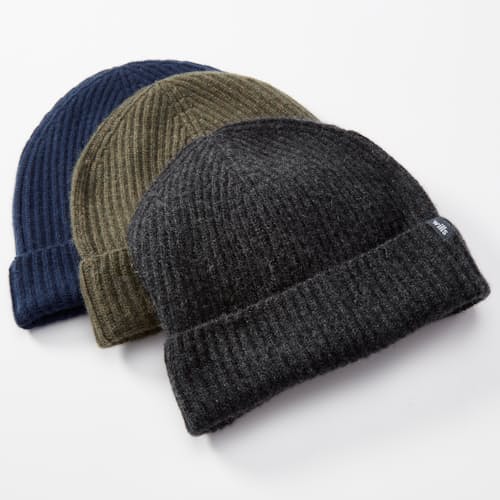 laydown image of Cashmere Ribbed Beanie