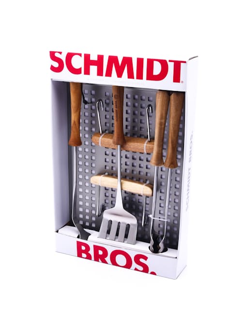 laydown image of Smoked Acacia 4 Pc. Grill Set w/ Non-Stick Grill Tray
