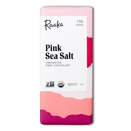 laydown image of Pink Sea Salt Dark Chocolate Bar