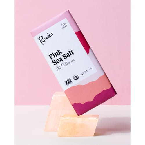 laydown image of Pink Sea Salt Dark Chocolate Bar