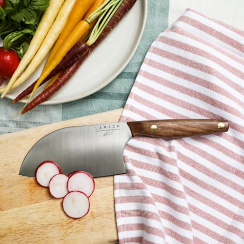 laydown image of Brad Leone "Little B" 6" Chinese Santoku Cleaver