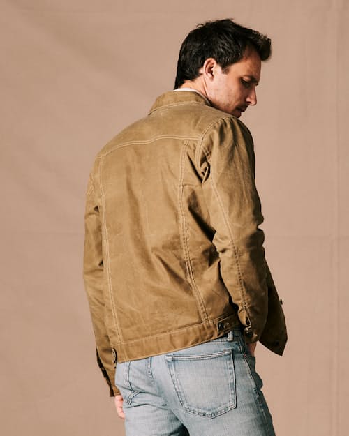 on model image of Flannel-Lined Waxed Trucker Jacket - Tall