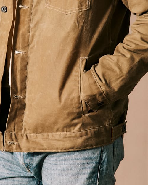 on model image of Flannel-Lined Waxed Trucker Jacket - Tall