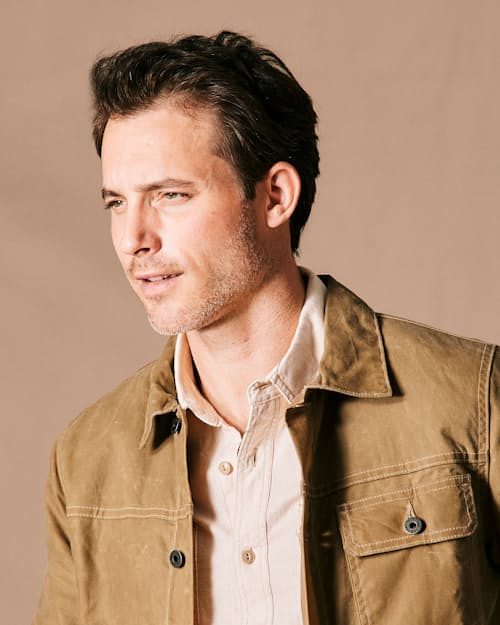 on model image of Flannel-Lined Waxed Trucker Jacket - Tall
