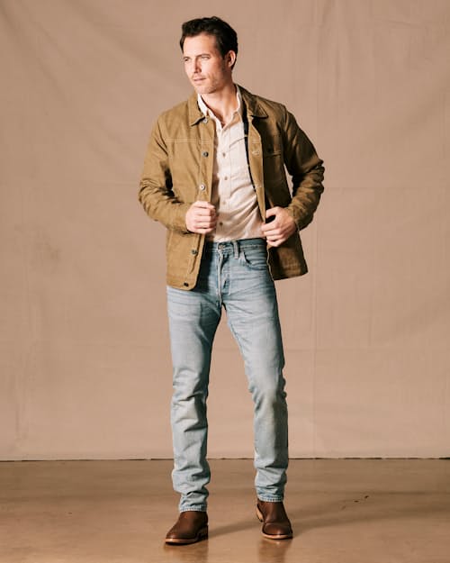 on model image of Flannel-Lined Waxed Trucker Jacket - Tall