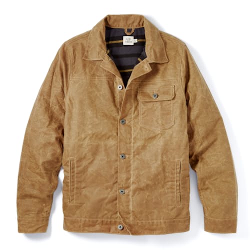 laydown image of Flannel-Lined Waxed Trucker Jacket - Tall