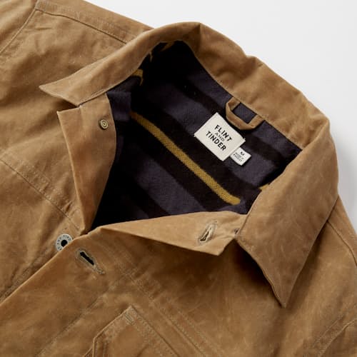 lifestyle image of Flannel-Lined Waxed Trucker Jacket - Tall