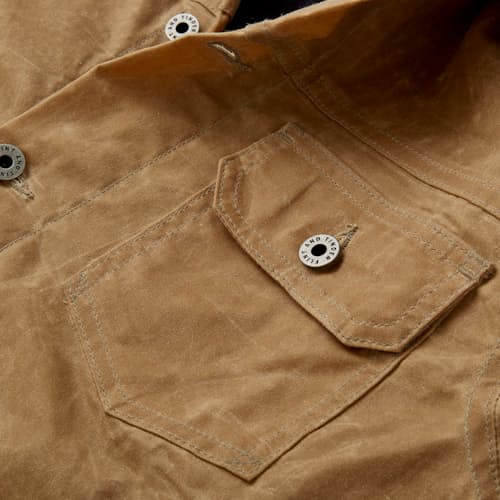 lifestyle image of Flannel-Lined Waxed Trucker Jacket - Tall
