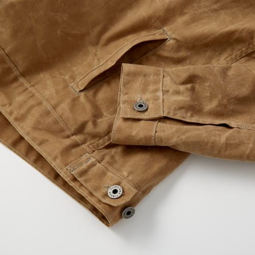 lifestyle image of Flannel-Lined Waxed Trucker Jacket - Tall
