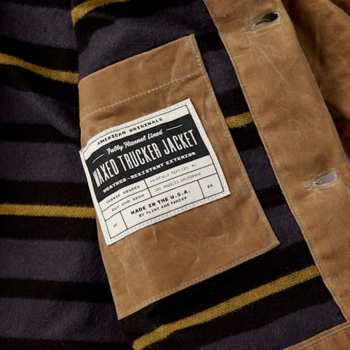 lifestyle image of Flannel-Lined Waxed Trucker Jacket - Tall