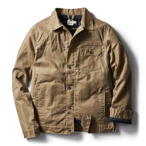 laydown image of Flannel-Lined Waxed Trucker Jacket - Tall