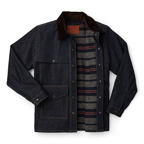 laydown image of Wool-Blend Lined Corduroy Collar Denim Cruiser Jacket