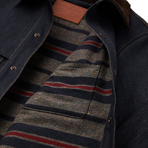 laydown image of Wool-Blend Lined Corduroy Collar Denim Cruiser Jacket