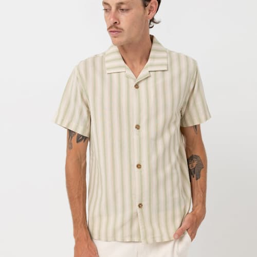 laydown image of Vacation Sriped Short Sleeve Shirt