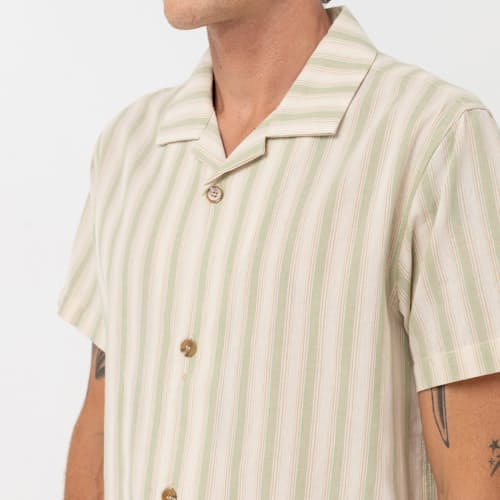 laydown image of Vacation Sriped Short Sleeve Shirt