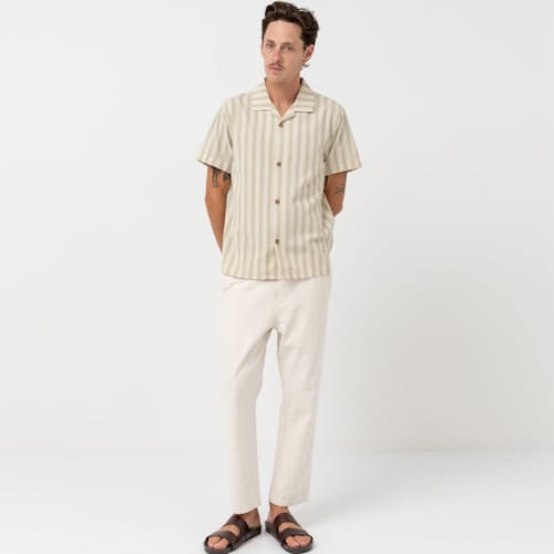 laydown image of Vacation Sriped Short Sleeve Shirt