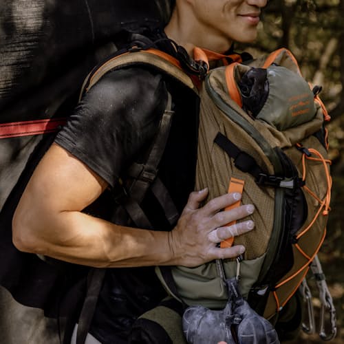 lifestyle image of Huckberry X Mystery Ranch Greenbelt Hybrid Backpack - 30L