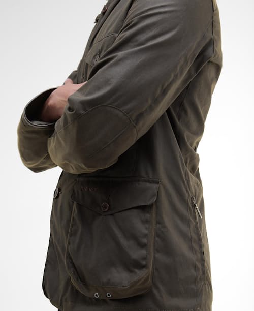 on model image of Beacon Waxed Blazer Jacket