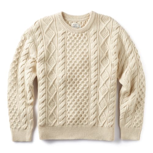 laydown image of Aran Cable Knit Crewneck Sweater