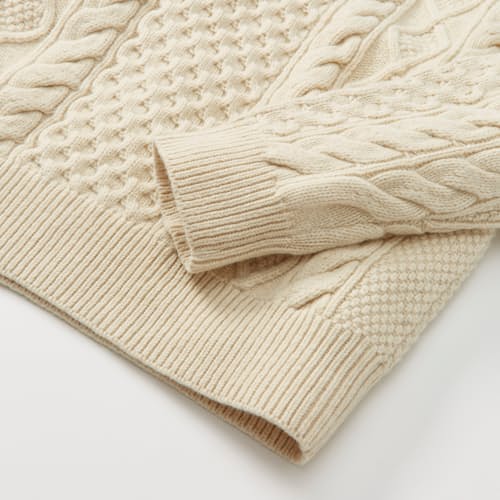 lifestyle image of Aran Cable Knit Crewneck Sweater