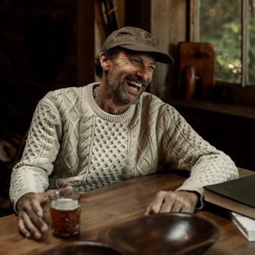 lifestyle image of Aran Cable Knit Crewneck Sweater