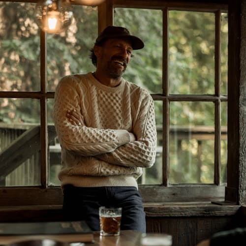 lifestyle image of Aran Cable Knit Crewneck Sweater