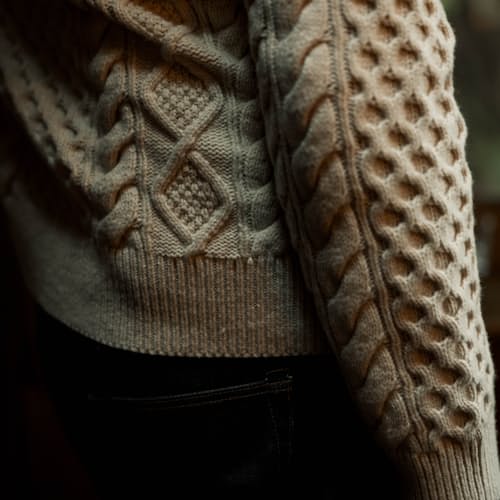 lifestyle image of Aran Cable Knit Crewneck Sweater