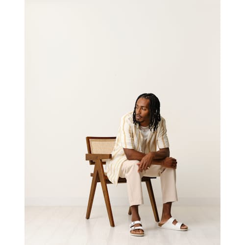 laydown image of Leno Camp Collar Short Sleeve Shirt