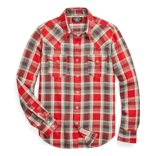 laydown image of Buffalo Western Twill Plaid Work Shirt
