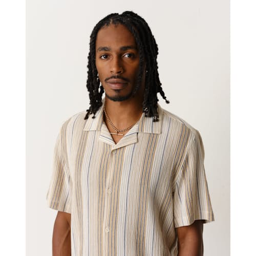 laydown image of Didcot Crinkle Striped Camp Collar Shirt