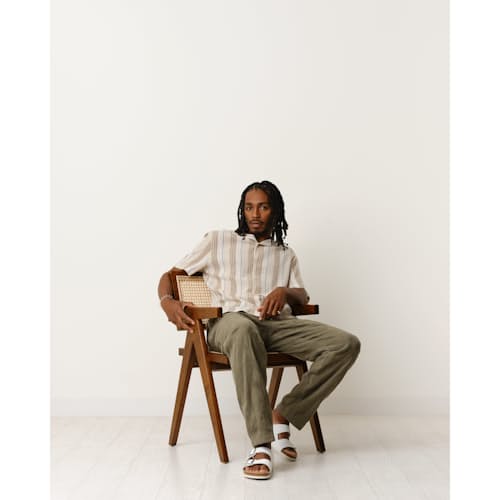laydown image of Didcot Crinkle Striped Camp Collar Shirt