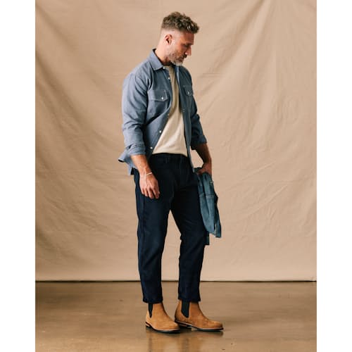 on model image of 365 Corduroy Pant - HB Athletic Tapered