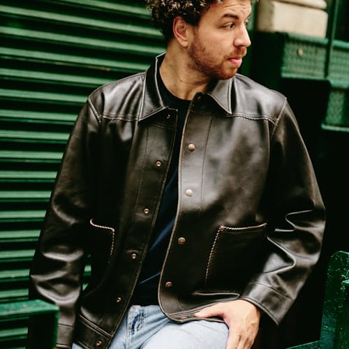 lifestyle image of Feathered Lambskin Ranch Jacket