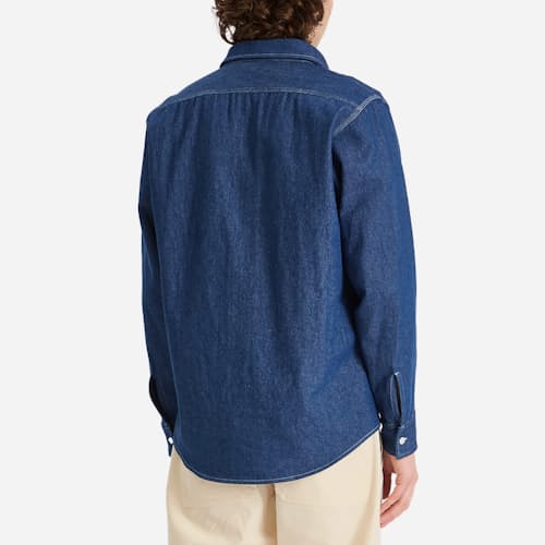 on model image of 8 oz Cotton Denim 3 Pocket Work Shirt