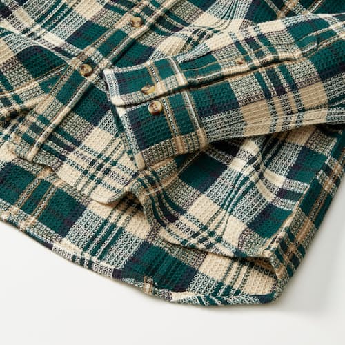 lifestyle image of Glen Falls Waffle Madras Long Sleeve Shirt