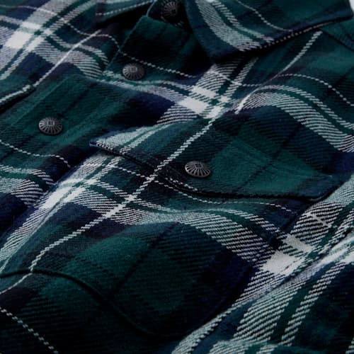 lifestyle image of Sherpa-Lined Flannel Overshirt