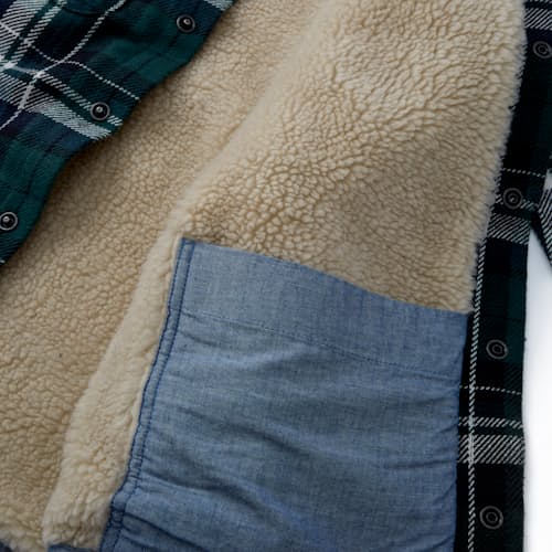 lifestyle image of Sherpa-Lined Flannel Overshirt